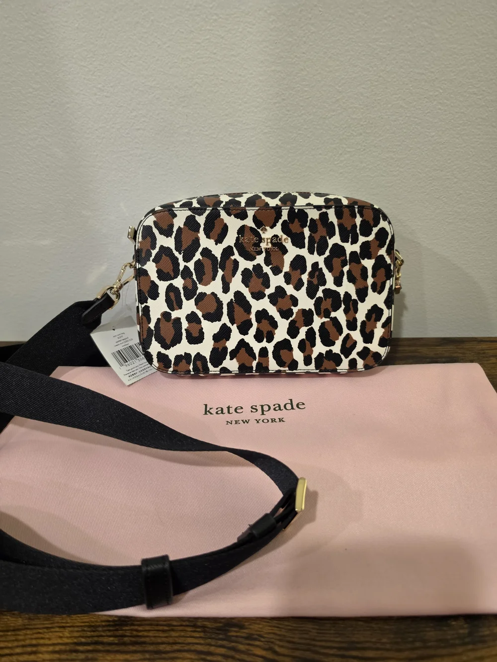 NWT Kate Spade Mini Cam Leopard Print Crossbody Bag in Brown/Black